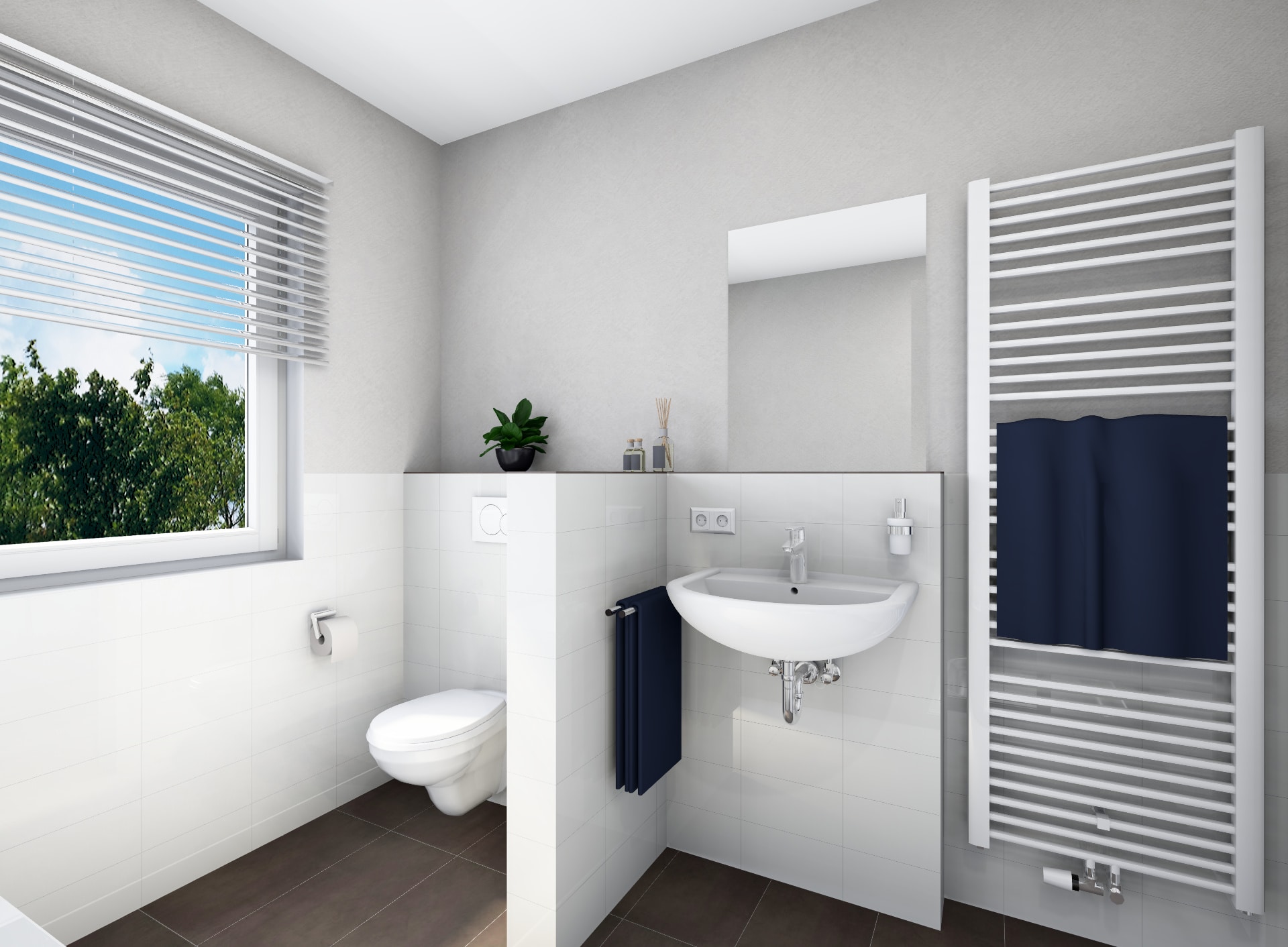 Modernes Basis Badezimmer mit modernem Waschbecken und WC