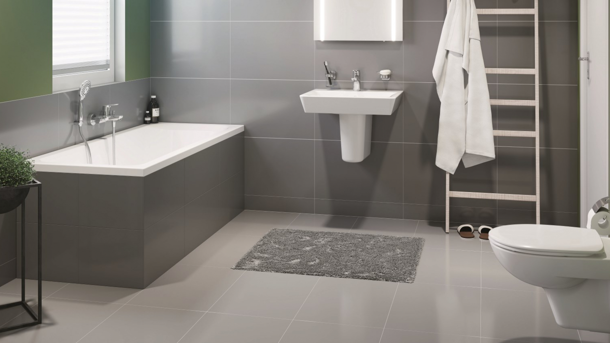 Abbildung Concept 100 Badezimmer mit Badewanne, Waschbecken und WC