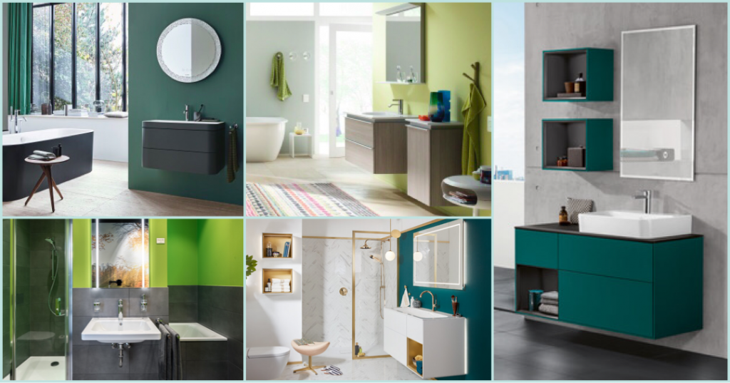 Collage mehrere Badezimmer in elegantem grün