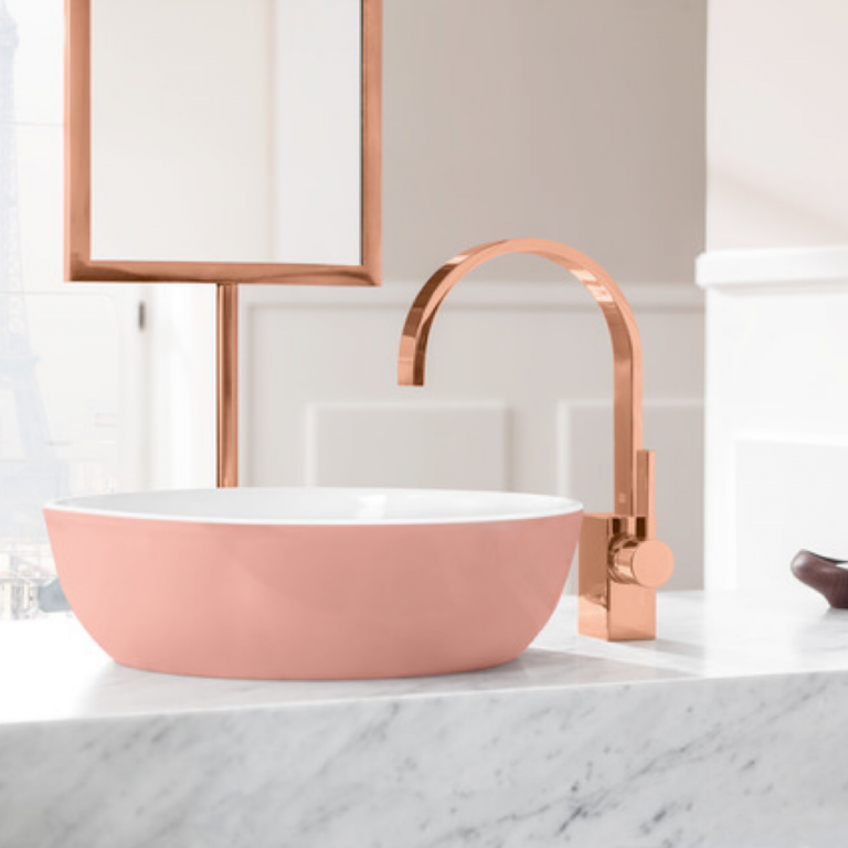 Abbildung Waschbecken und Armatur in rosé